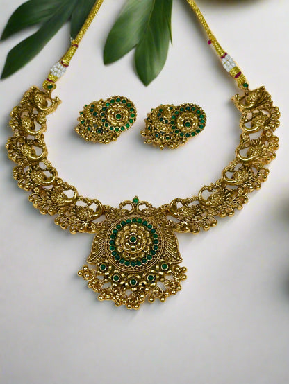 Gold Plated Peacock Necklace Set