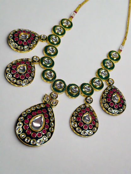 Five Tear Drops pendants Kundan Necklace Set