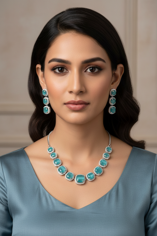 Cluster AD and Eden Sapphire Necklace Set