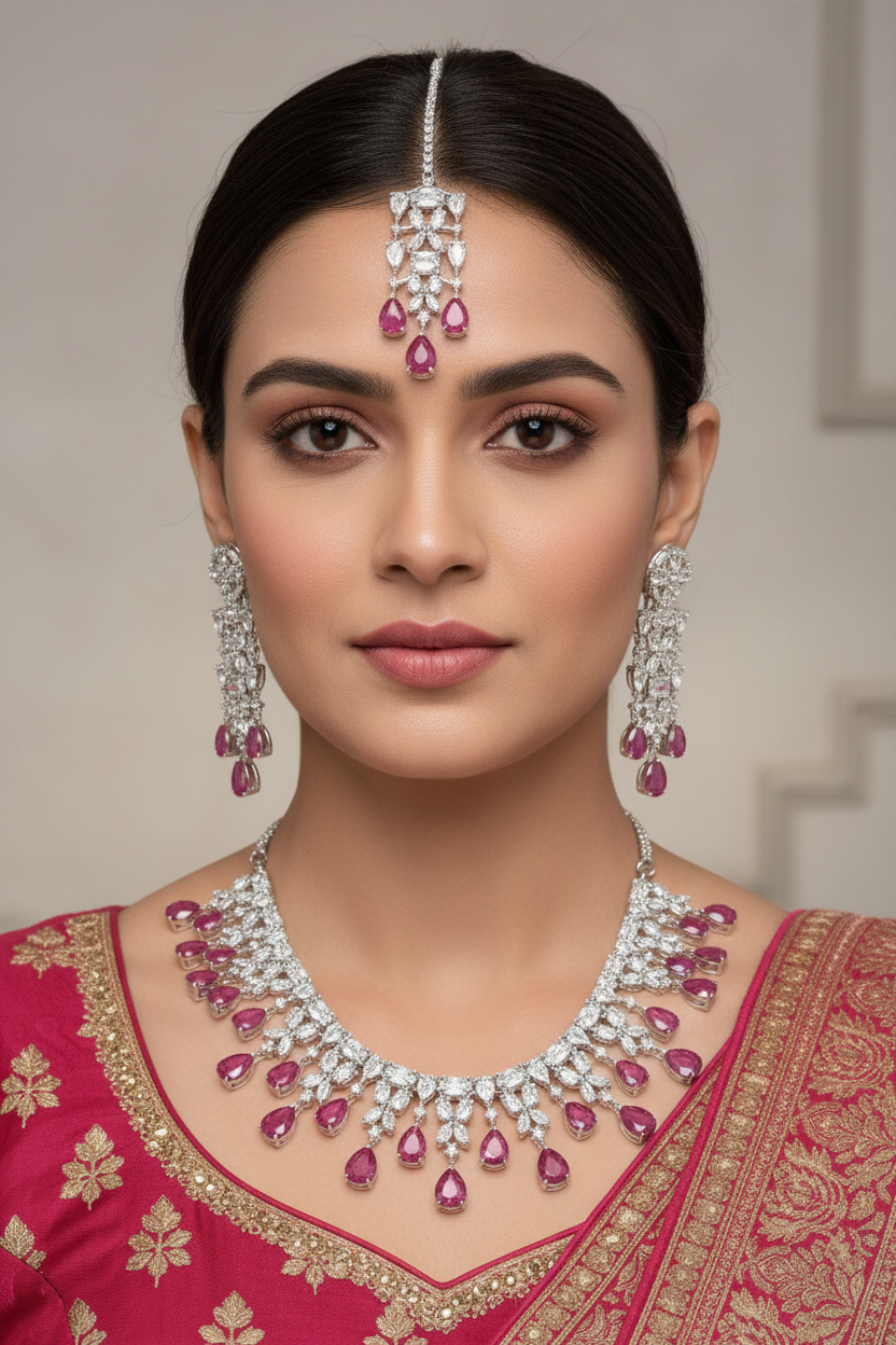 Diamonds and Rubies Jewellery Set with Mang Tika