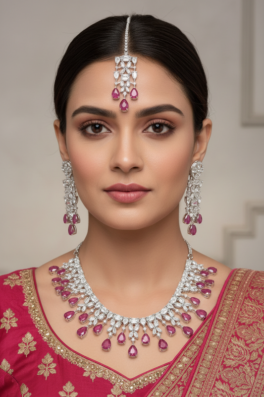 Diamonds and Rubies Jewellery Set with Mang Tika
