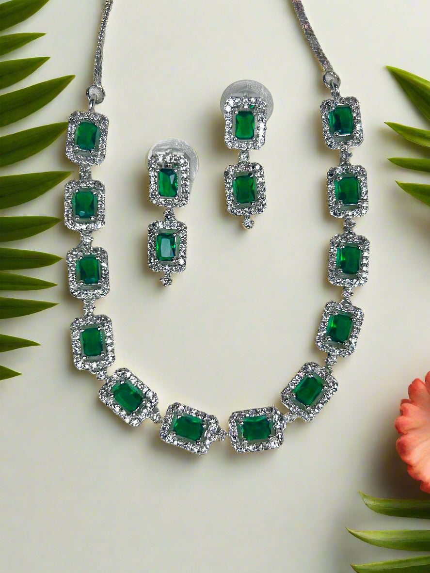 AD and Emerald Single-Line Necklace Set