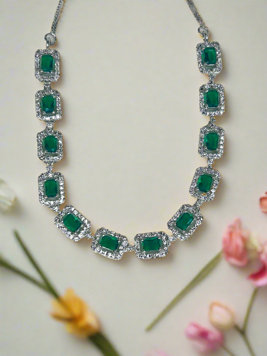 AD and Emerald Single-Line Necklace Set