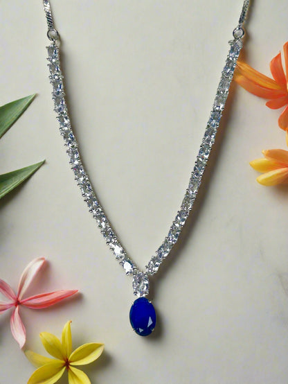 AD Necklace Set with and Blue Sapphire Pendant