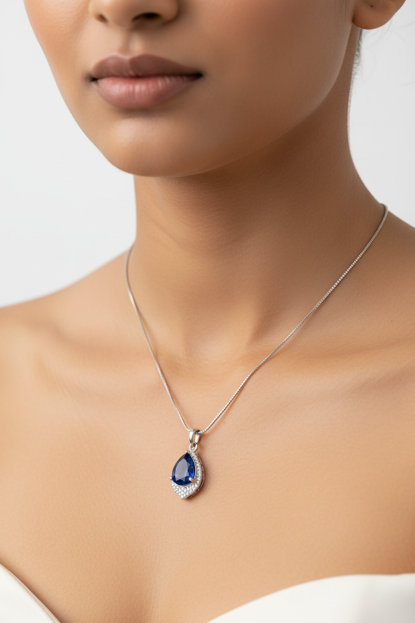 Blue Sapphire and Cluster AD Pendant