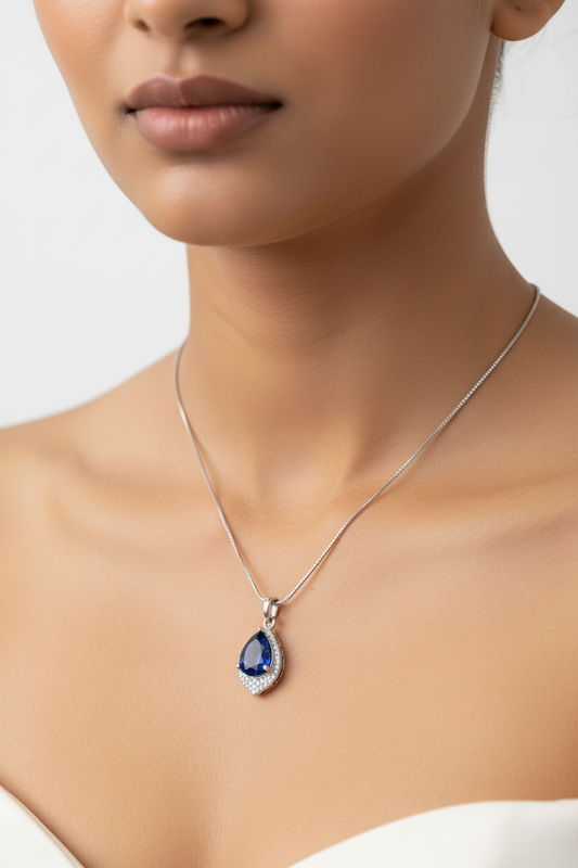Blue Sapphire and Cluster AD Pendant