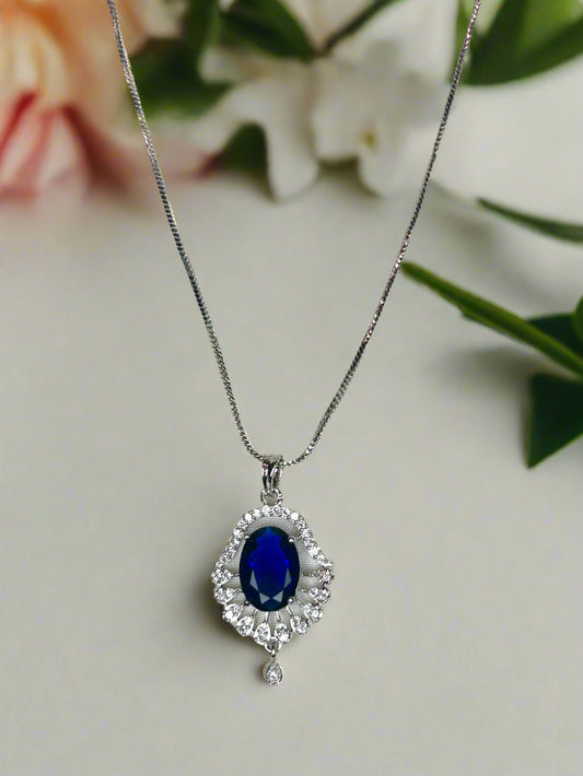 Blue Sapphire and AD Pendant Set