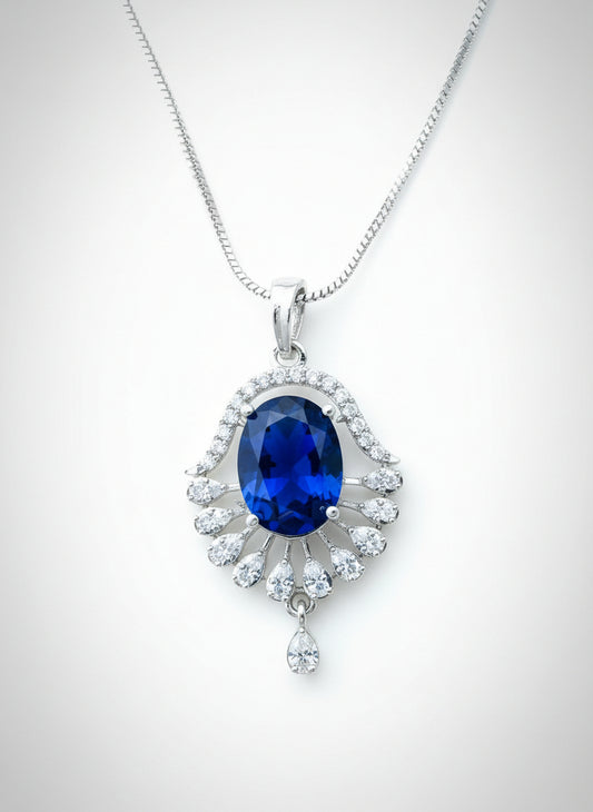 Blue Sapphire and AD Pendant Set