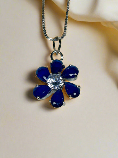 Blue Sapphire and Flower Pendant