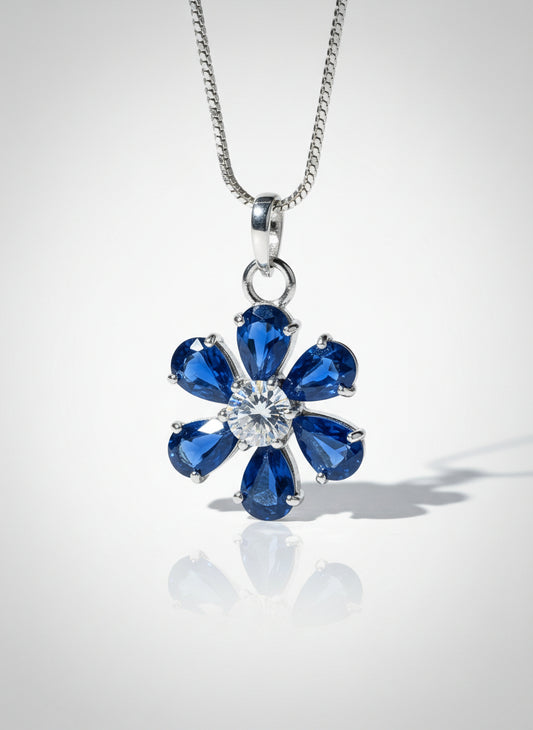 Blue Sapphire and Flower Pendant