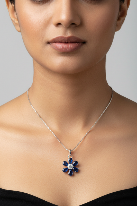 Blue Sapphire and Flower Pendant
