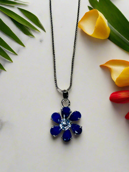 Blue Sapphire and Flower Pendant