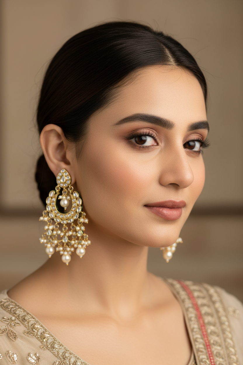 Kundan Chandbali with Pearls