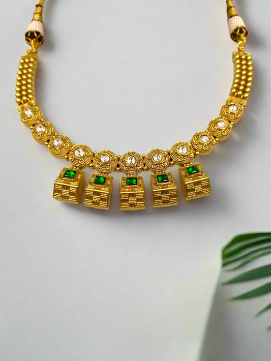 Moissanite and Emerald Gold Plated Necklace Set