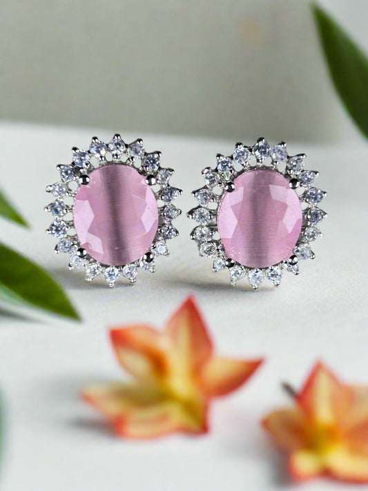 Cluster AD and Pink Quartz Oval Stud Earrings