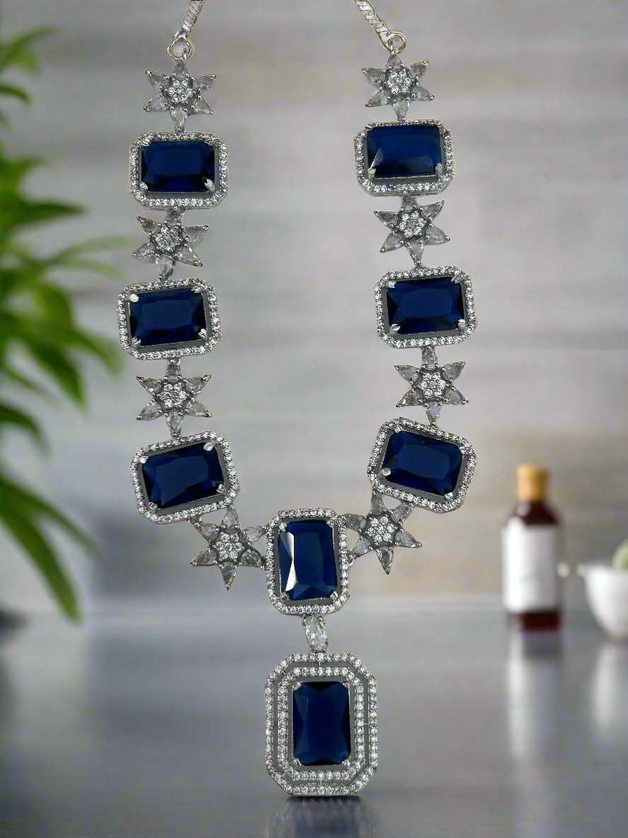 Blue Sapphire and AD Necklace Set