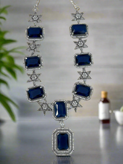 Blue Sapphire and AD Necklace Set