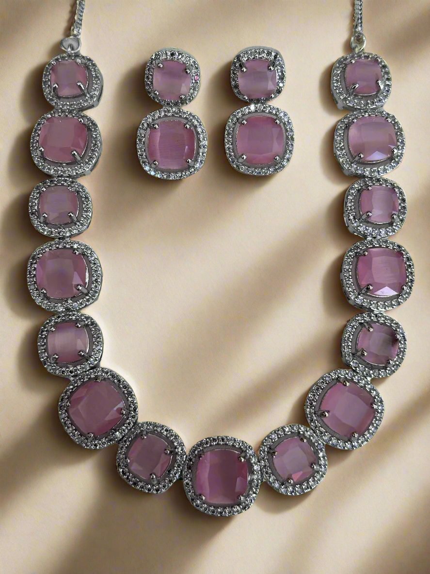 Cluster AD and Pink Quartz Necklace Set