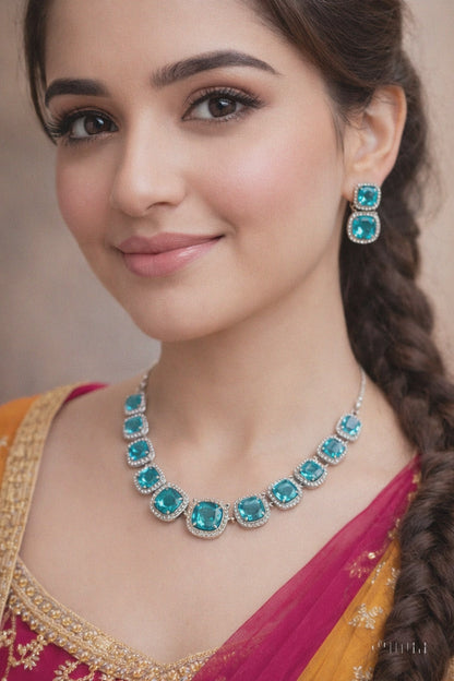 Cluster AD and Green Crystal Necklace Set